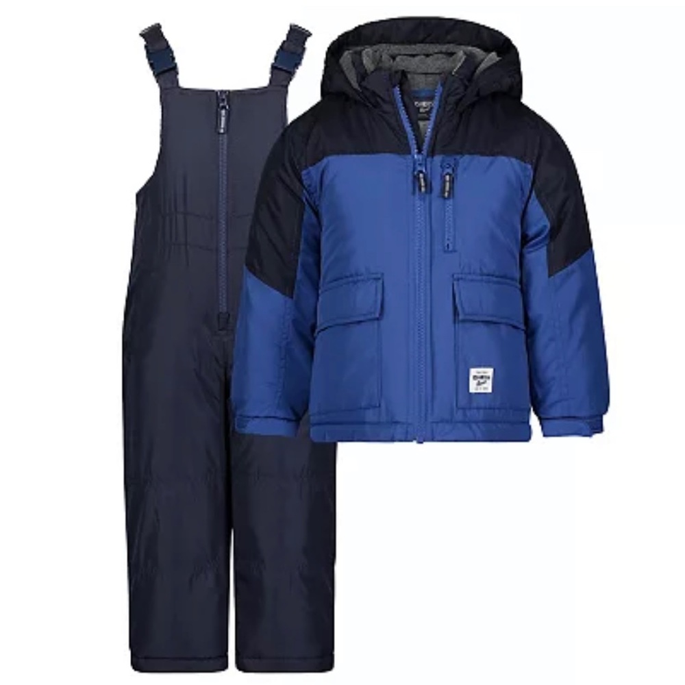 OshKosh B'gosh Blue and Navy Puffer Jacket with Snow Bibs